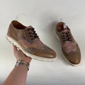 Bed|Stu Oxford Men's 10 Brown Leather Wingtip Lace Up Distressed Dress Shoes
